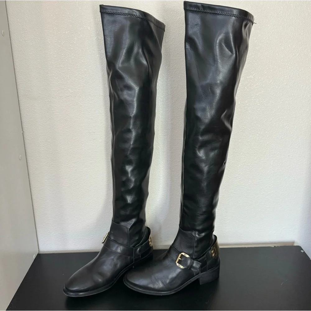 Topshop Leather Boots Gold Buckle Size 6 Medium